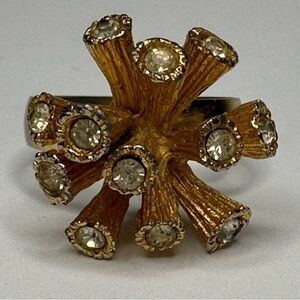 MidCentury Adjustable Statement Gold Tone Starburst Cocktail Ring 1960’s